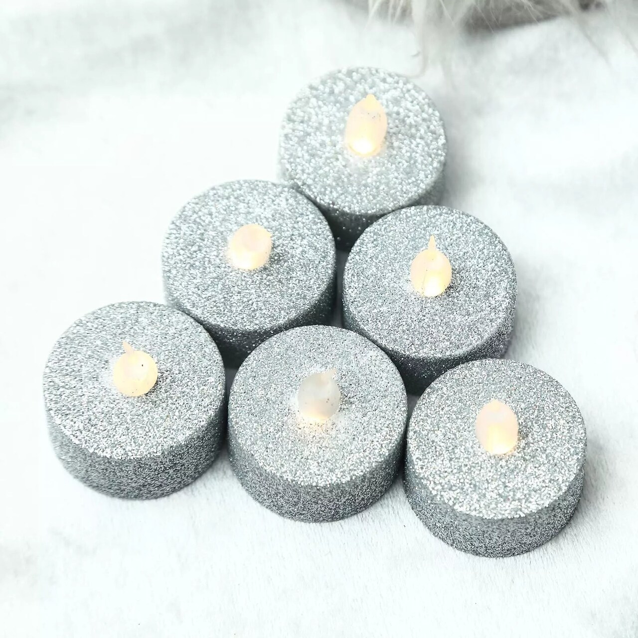 12 pcs 1.5" tall LED Tealight Glittered Candles Lights Wedding Home Centerpieces